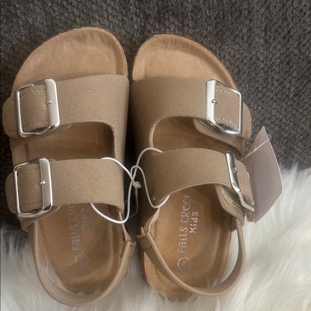 Falls Creek Kids Beige Sandals with Silver Buckles